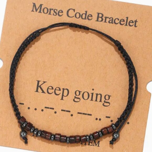 "Keep Going" Morse Code Bracelets w/Adjustable String Inspirational Message - Picture 1 of 2